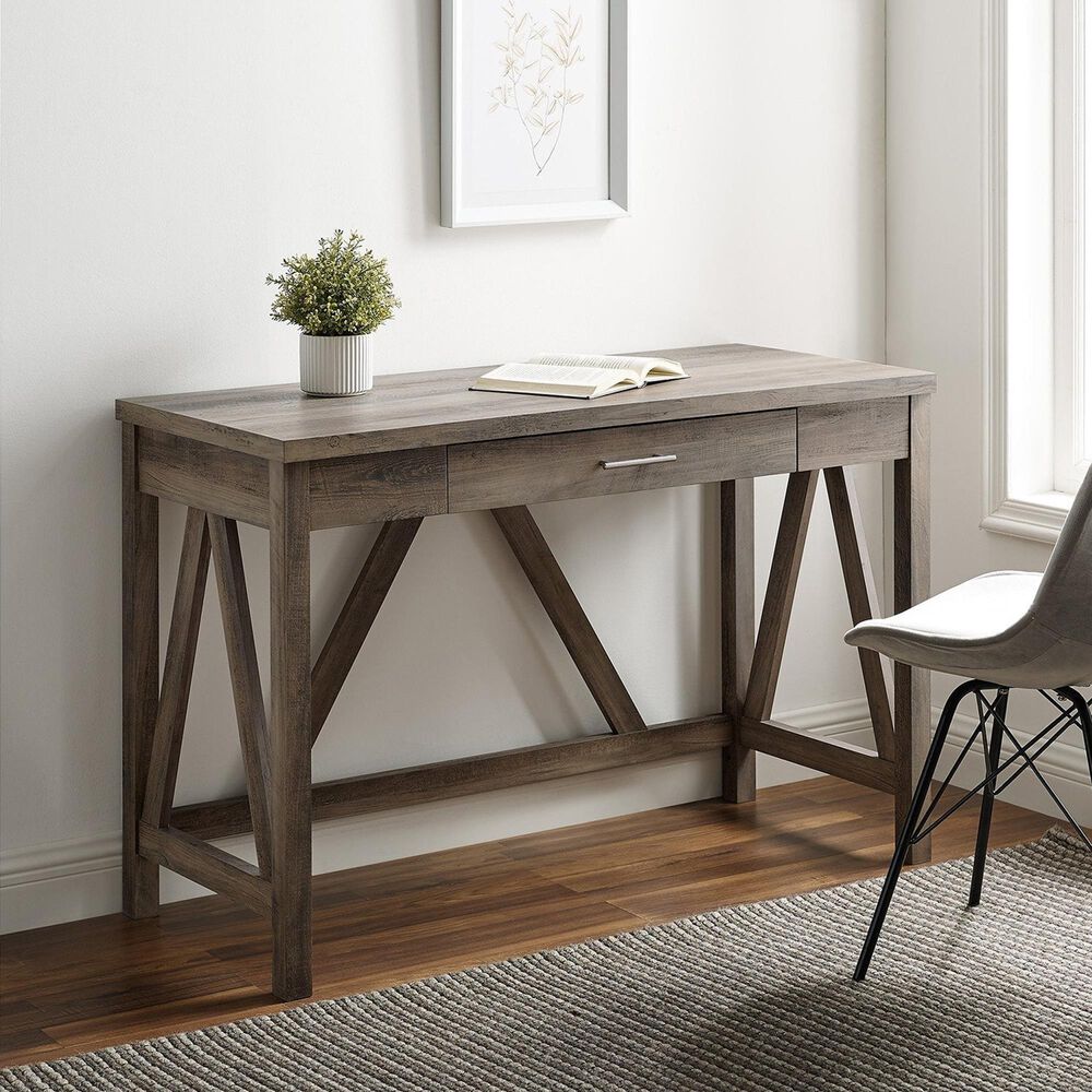 Walker Edison 46&quot; A-Frame Computer Desk in Grey Wash, , large