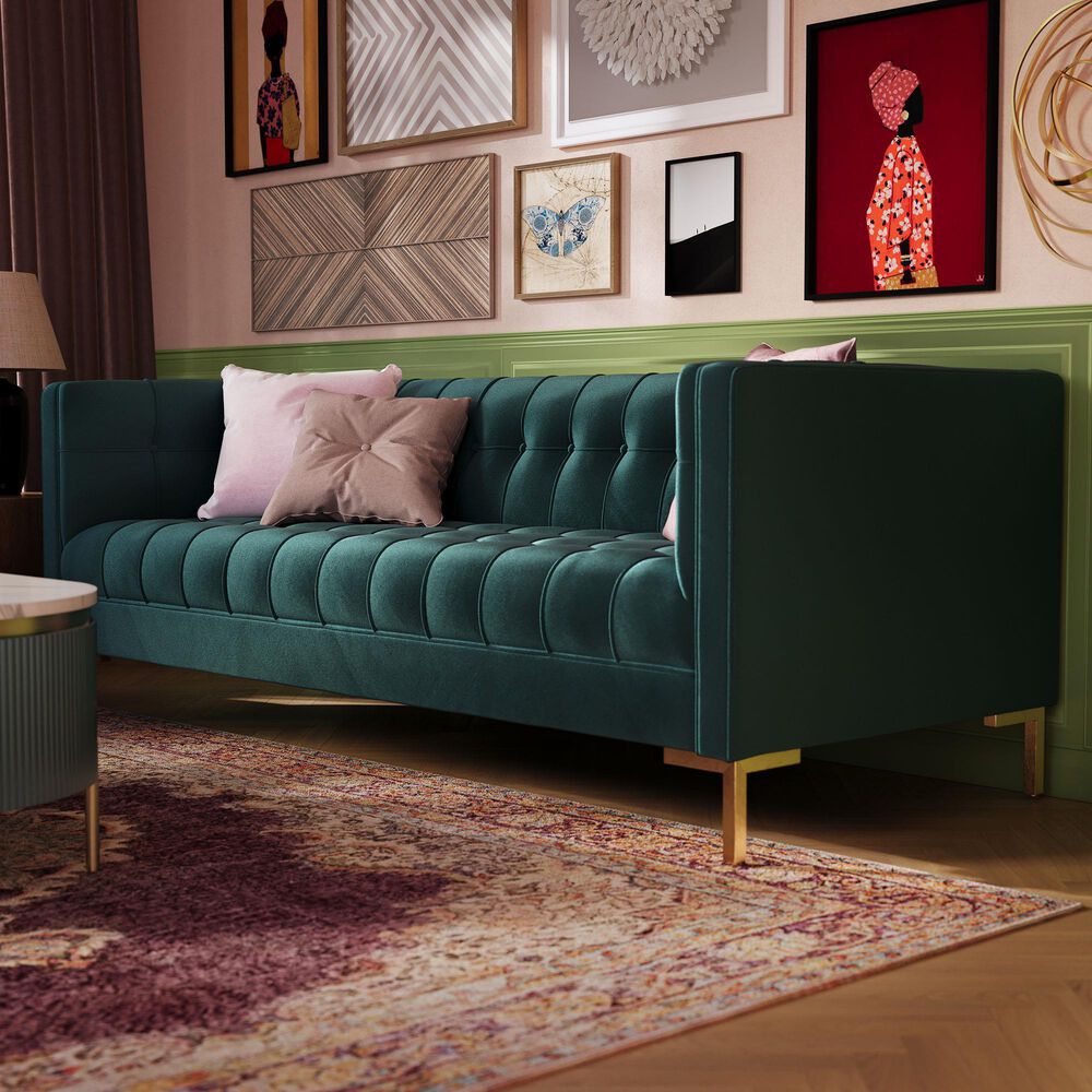 37B Isaac Stationary Sofa in Green Velvet, , large
