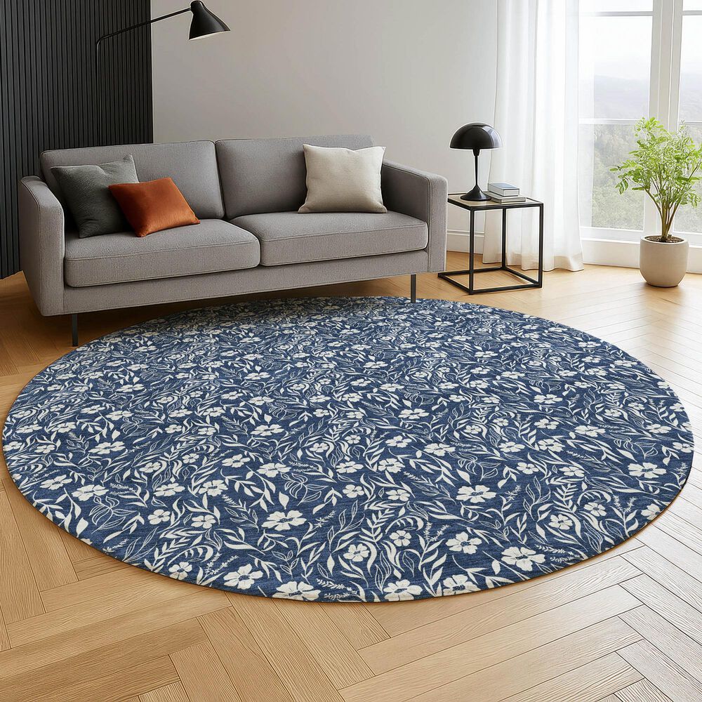Dalyn Rug Company Soft Essentials Floral Navy 8' Round Indoor/Outdoor Area Rug, , large