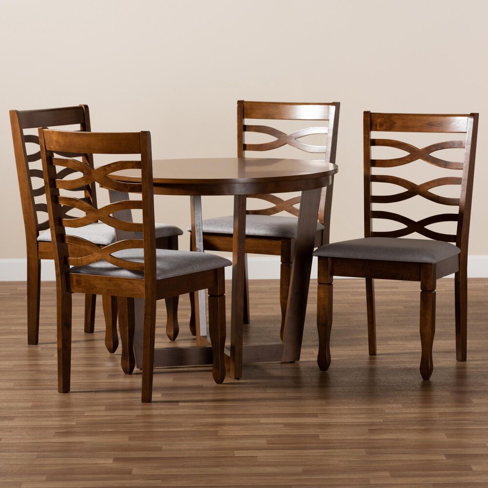 Baxton Studio Alicia 5-Piece Dining Set in Grey/Walnut Brown, , large