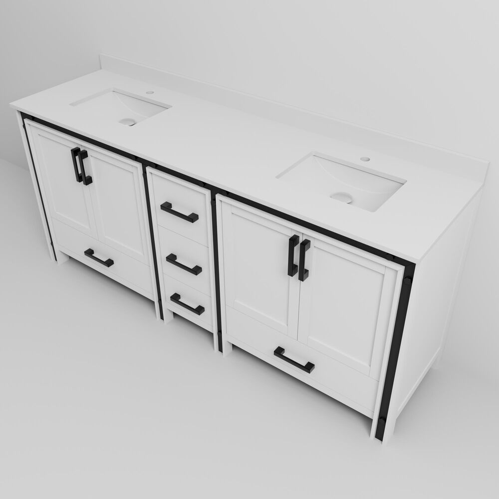 Lexora Home Ziva 80&quot; Double Bathroom Vanity in White with 2 cm White Cultured Marble Top and Rectangular Sinks, , large