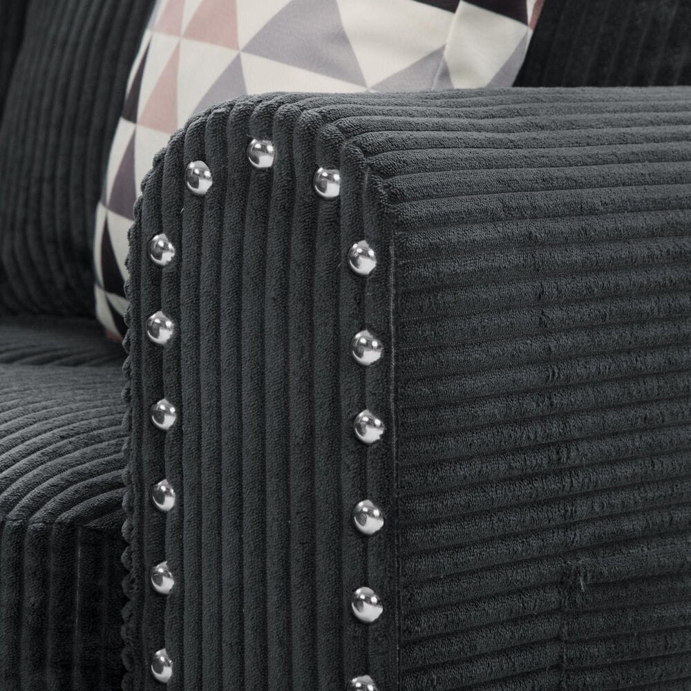 HOMLUX 94.49" L-Shaped Modular Sectional Sofa with Storage Ottoman and Cup Holders in Dark Gray, , large