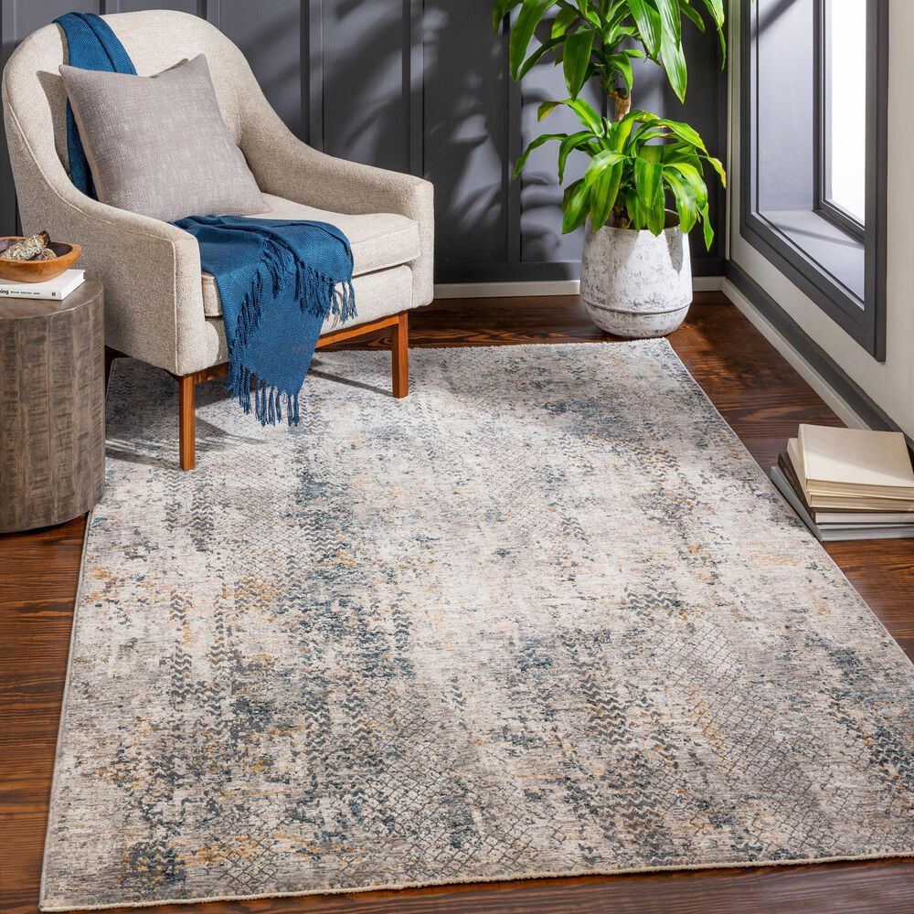 Surya Cardiff CDF-2304 Medium Gray, Light Blue, Mustard and Dark Blue 7'10" x 10'2" Area Rug, , large