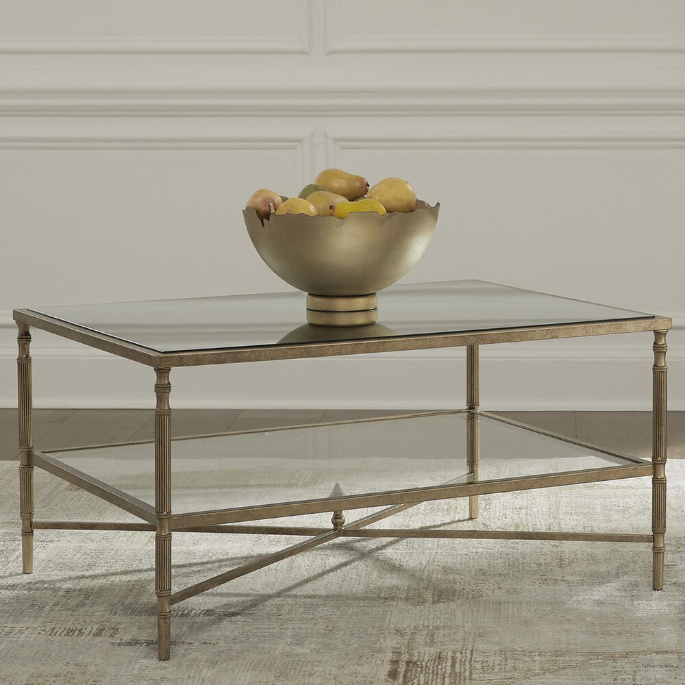 Ashley Cloverty Cocktail Table in Aged Gold and Clear, , large