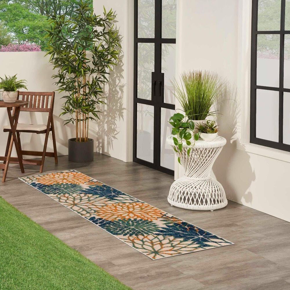 Nourison Aloha 2&#39;3&quot; x 8&#39; Blue and Green Indoor/Outdoor Runner, , large