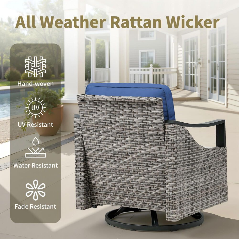 Sunwell Garden Patio Swivel Glider Chair with Gray Frame and Rocking Back in Navy (Set of 2), , large