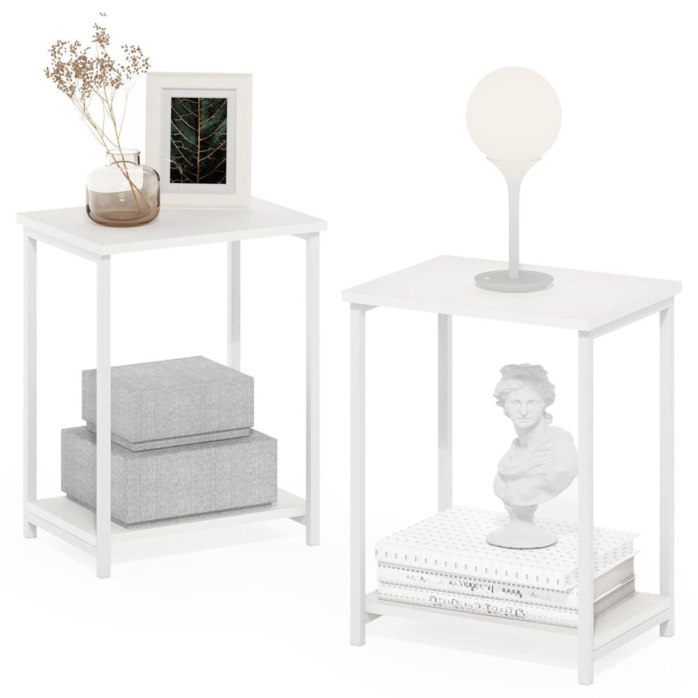 HOMLUX 2-Tier Metal Frame End Table with Open Shelf in White (Set of 2), , large
