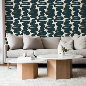 Tempaper Wiggle Room 198" x 20.5" Peel and Stick Wallpaper in Blue and Cream, , large