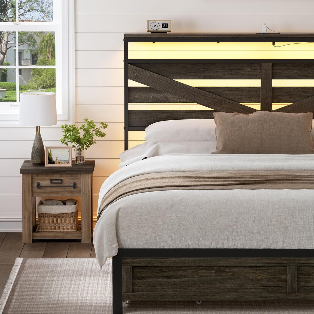 HOMLUX Queen Upholstered Platform Storage Bed Frame in Beige, , large