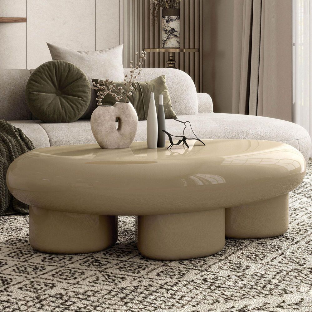 Furniture of America Rene Low Profile Glossy Coffee Table in Light Brown, , large