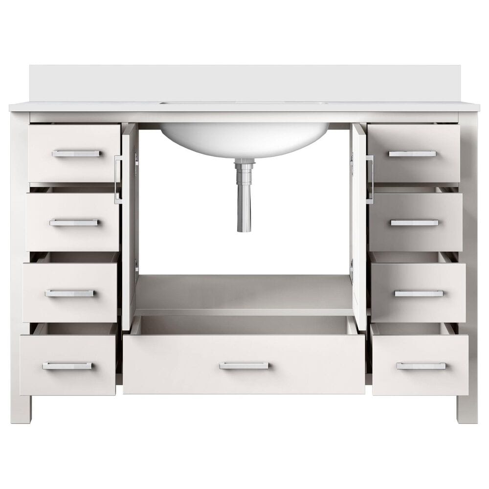 Lexora Home Jacques 48" Single Bathroom Vanity in White with 2 cm White Cultured Marble Top and Rectangular Sink, , large