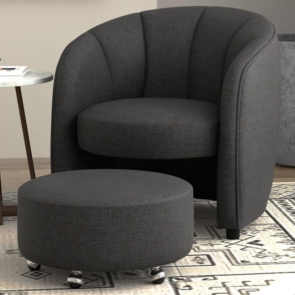Golden Wave Furniture Elliot Accent Chair and Ottoman with Casters in Charcoal, , large