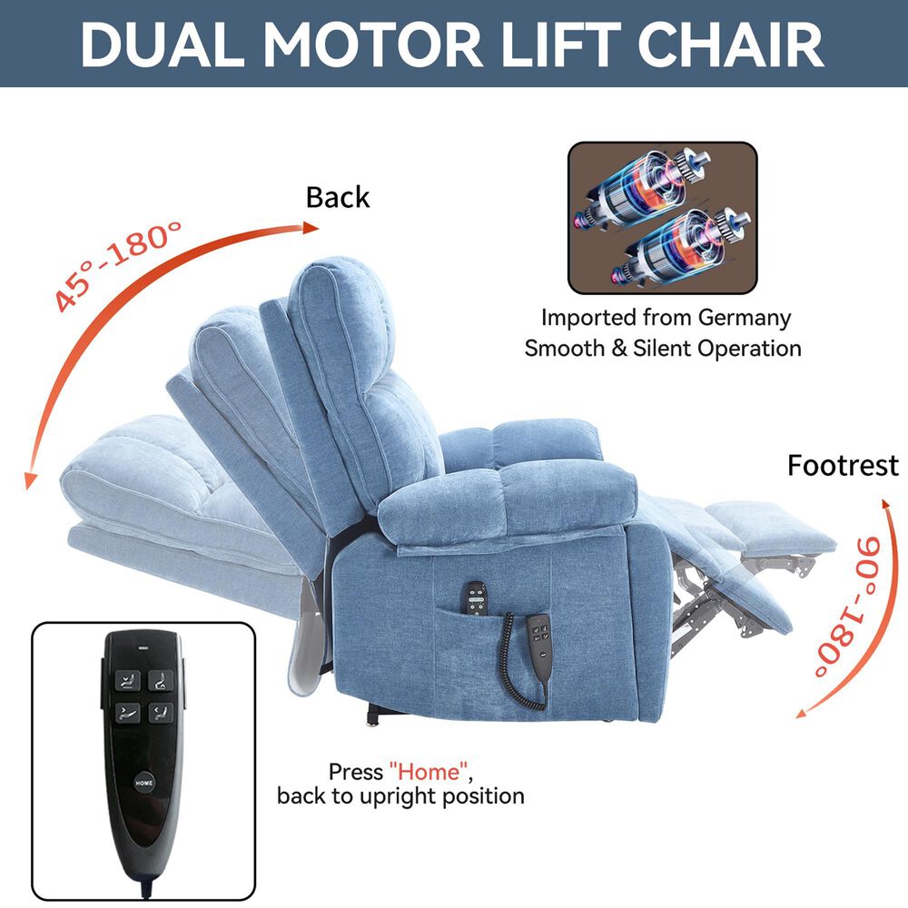 Hearth and Haven Large Power Lift Recliner in Blue, , large