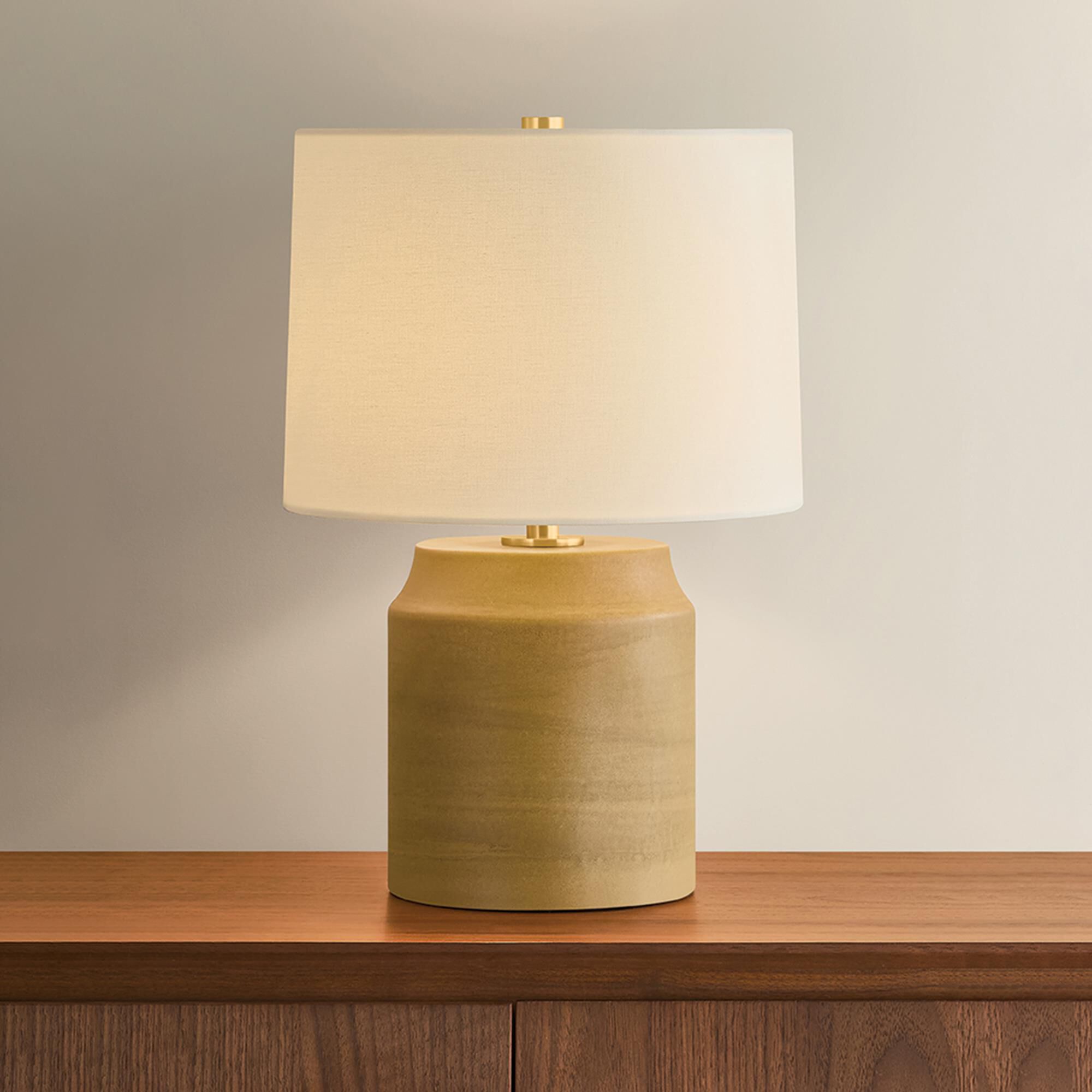 Mitzi Lighting Teneece Table Lamp in Aged Brass and Toasted Caramel