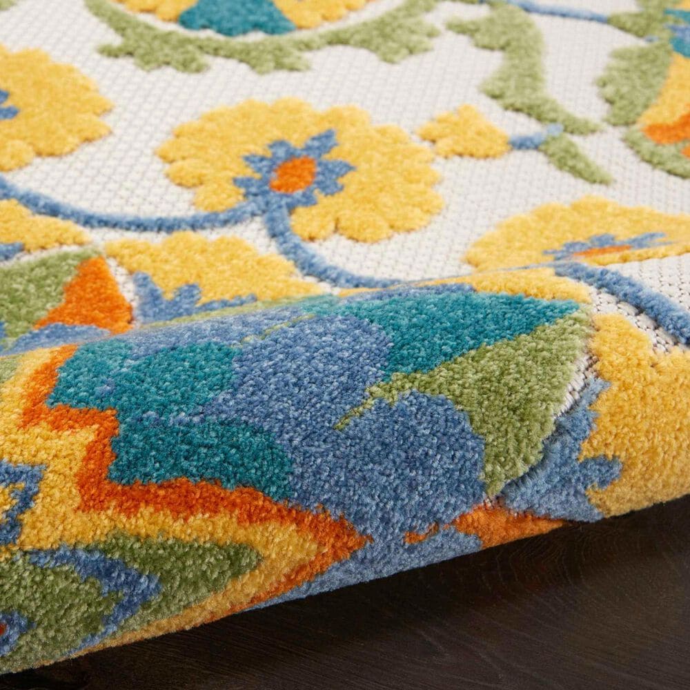 Nourison Aloha 7&#39;10&quot; Round Blue, Yellow, Orange, Green and White Indoor/Outdoor Area Rug, , large