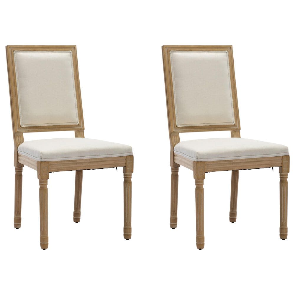 Hearth and Haven Upholstered Side Chair with Square Backrest in Beige (Set of 2), , large