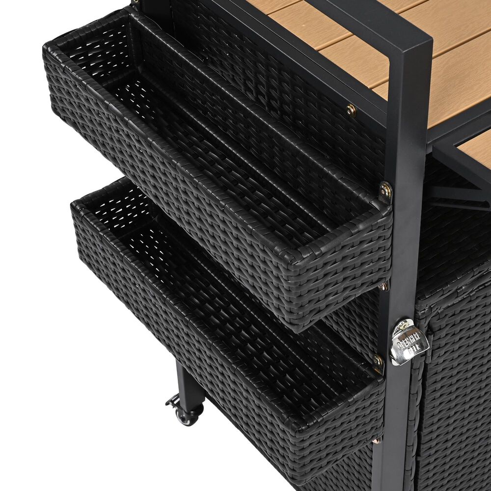 HOMLUX 53" Wicker Outdoor Kitchen Island in Black Brown, , large