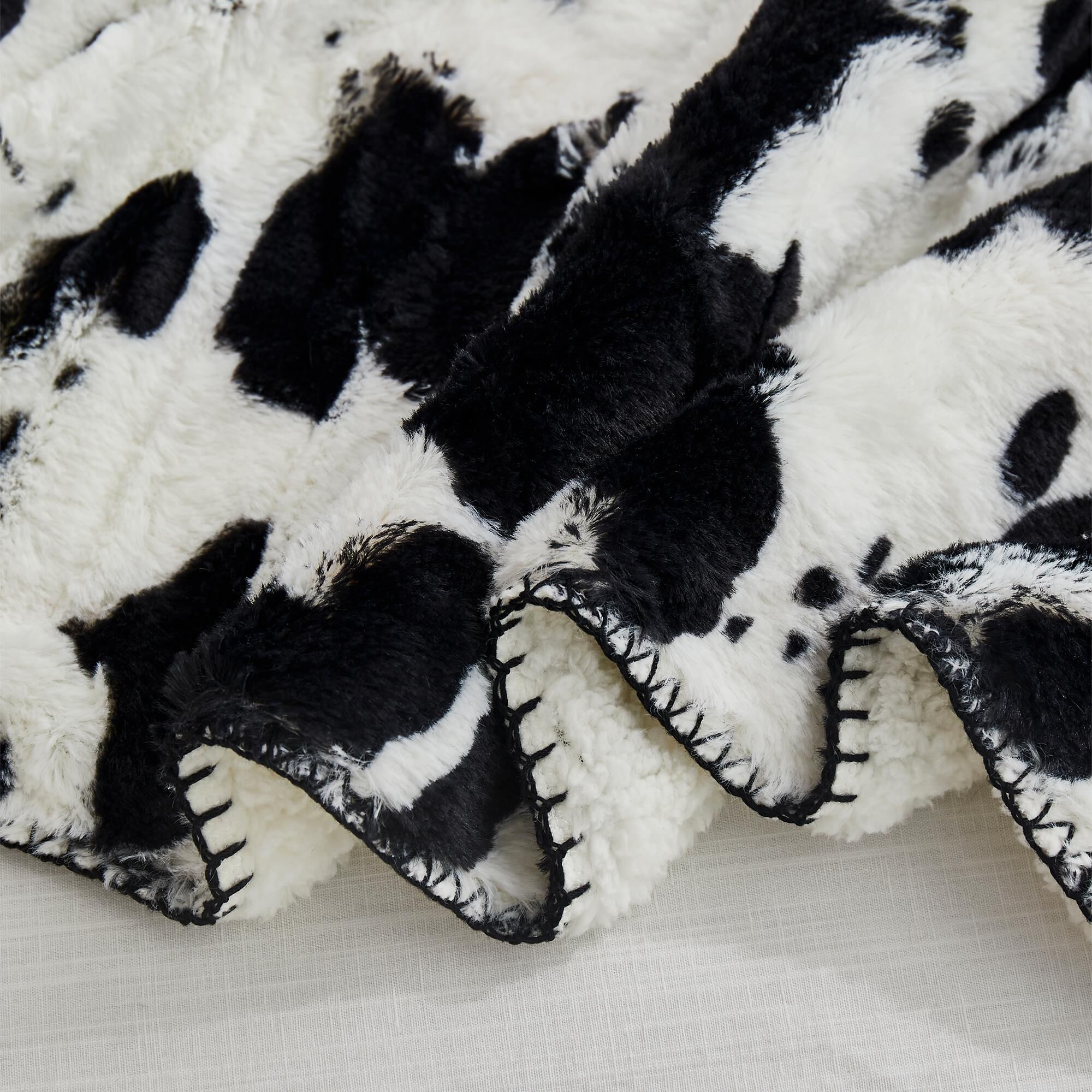 Duke Imports Cow Skin Sherpa Mink Plush Throw in Black and White