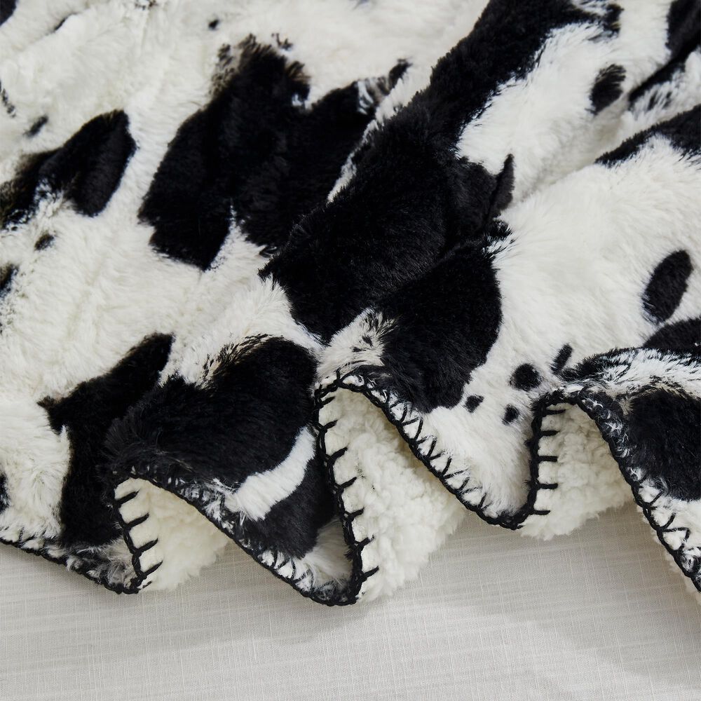 Duke Imports Cow Skin Sherpa Mink Plush Throw in Black and White, , large