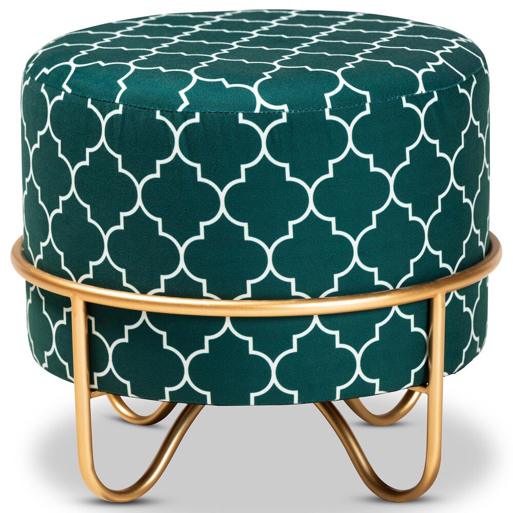 Baxton Studio Candice Ottoman in Blue/Green/Gold, , large