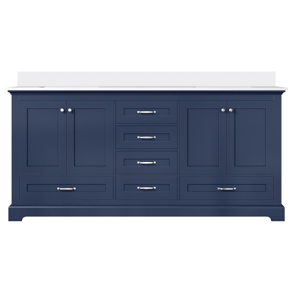 Lexora Home Dukes 72&quot; Double Bathroom Vanity in Navy Blue with 2 cm White Cultured Marble Top and Rectangular Sinks, , large
