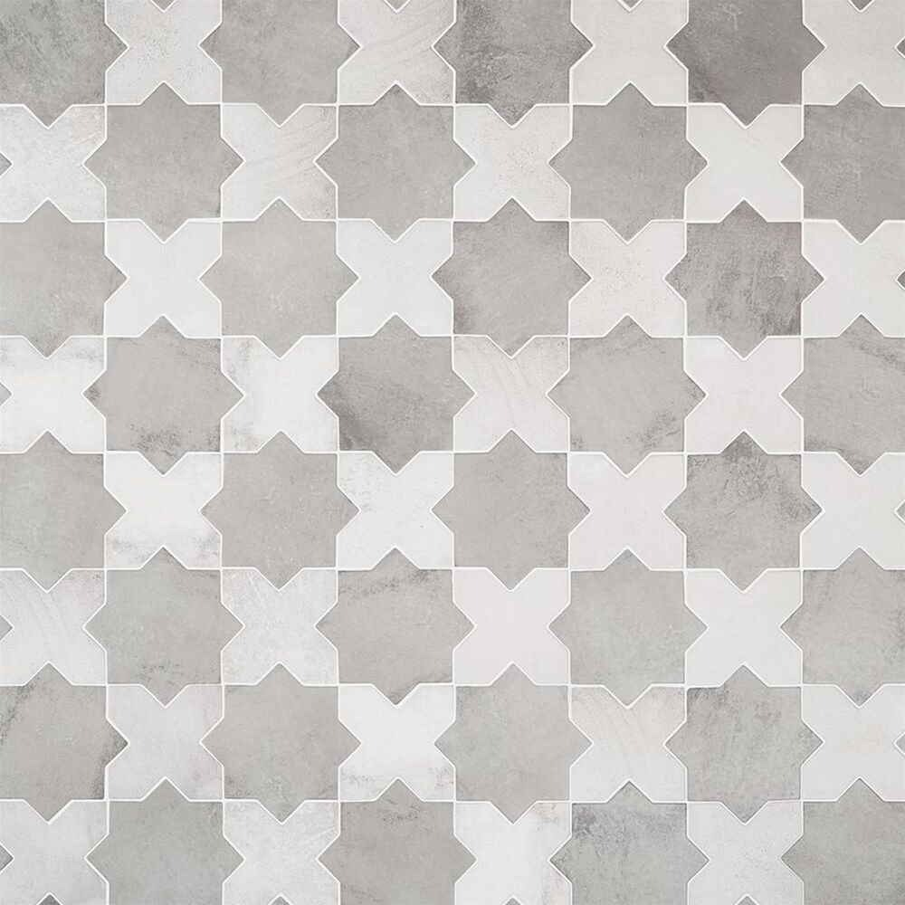 Soho Studio Malta Dove Gray Star and White Cross 6" x 6" Porcelain Tile Kit, , large