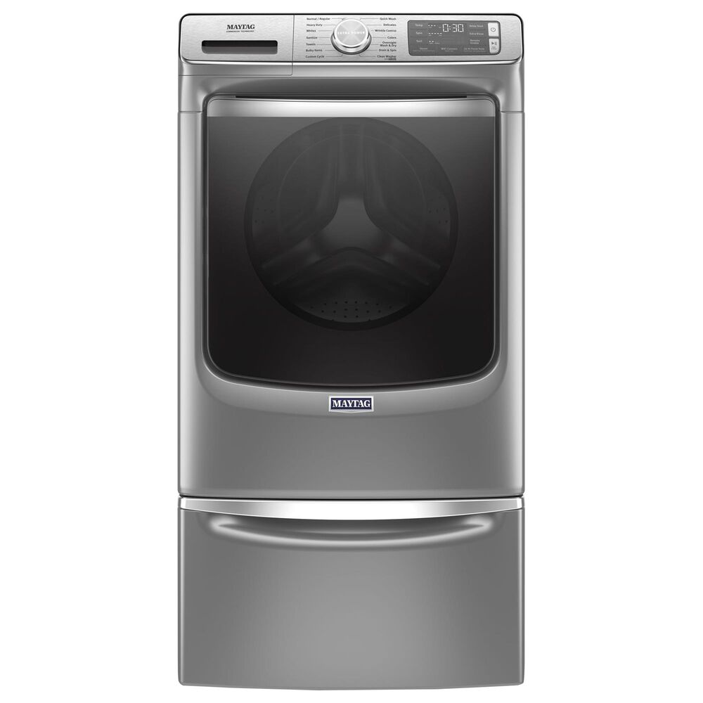 Maytag 5 Cu. Ft. Front Load Washer and 7.3 Cu. Ft. Gas Dryer Laundry Pair with Pedestal in Metallic Slate, , large