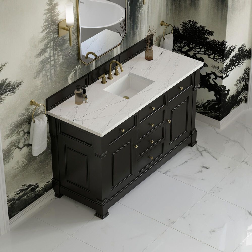 James Martin Vanities Brookfield 60" Single Bathroom Vanity in Black Onyx with 3 cm Ethereal Noctis Quartz Top, Rectangle Sink and FreePower Wireless Charger, , large