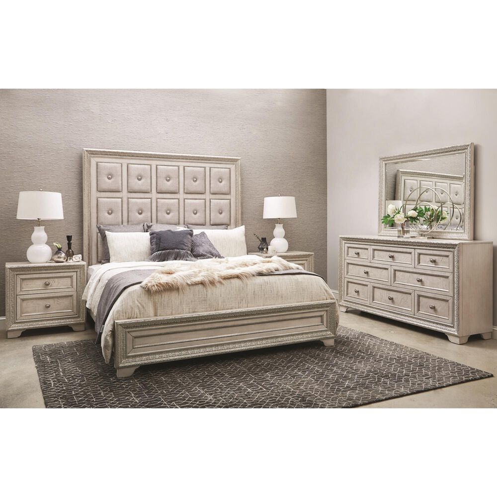 Nicolette Home Camila Queen Upholstered Panel Bed in White and Silver, , large