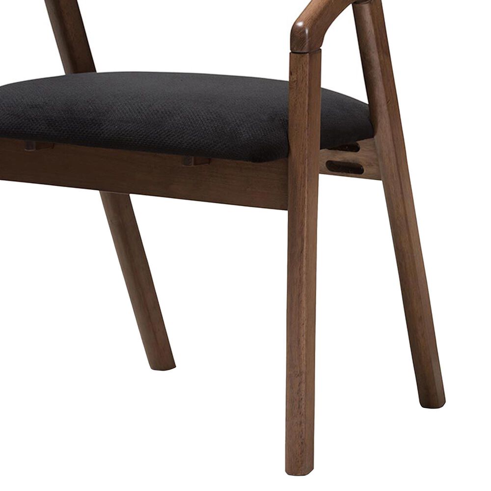 Baxton Studio Wendy Arm Chair with Black Cushion in Walnut Brown (Set of 2), , large