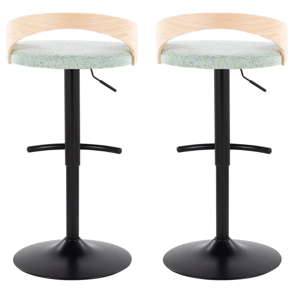 LumiSource Grotto Swivel Barstool with Light Green Fabric Upholstery in Black and Natural (Set of 2), , large