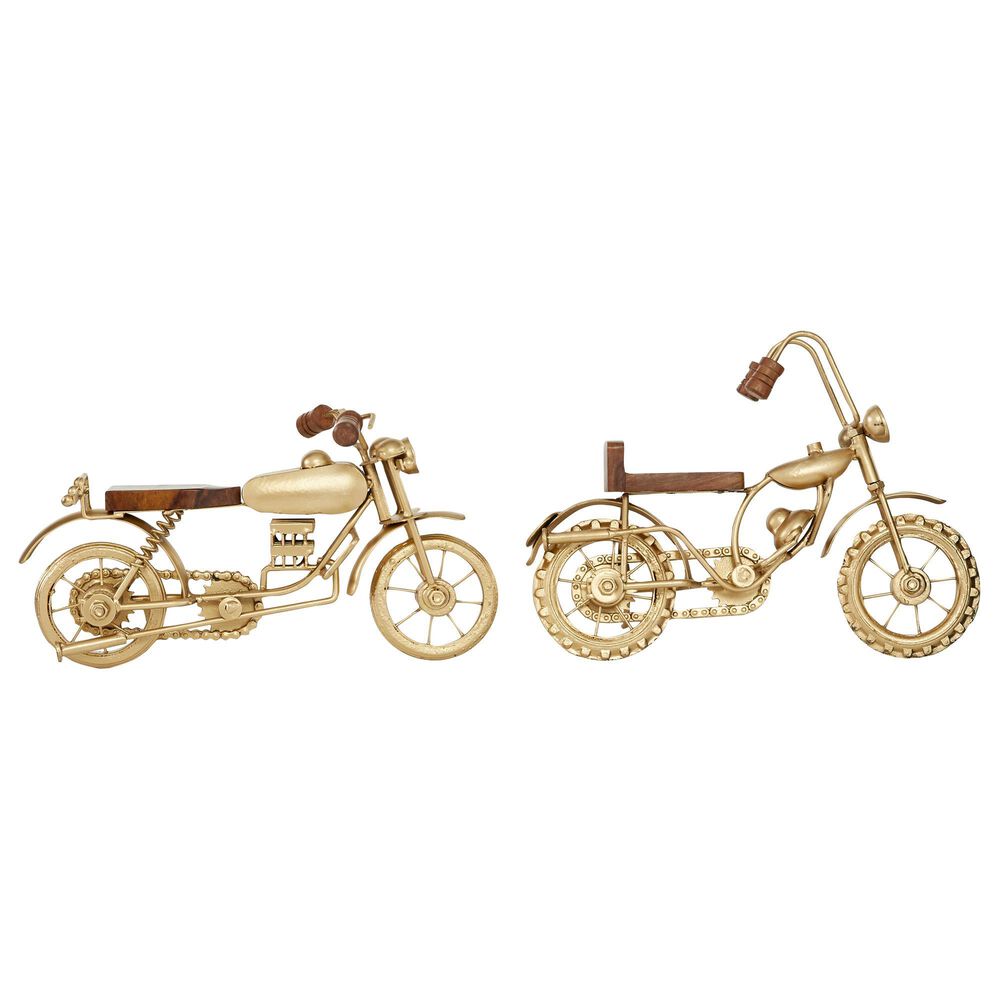 Maple and Jade Motorbike Sculpture in Gold and Brown (Set of 2), , large