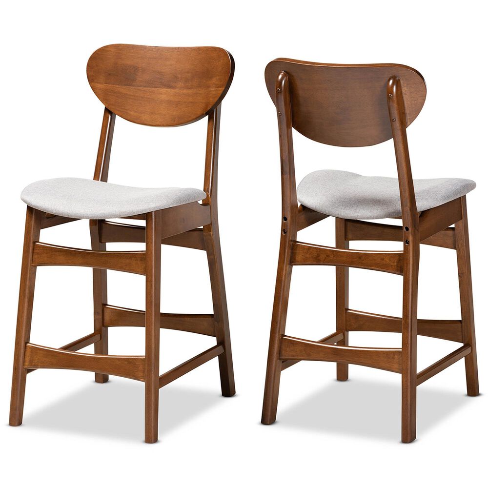Baxton Studio Katya Counter Stool with Grey Cushion in Walnut Brown (Set of 2), , large