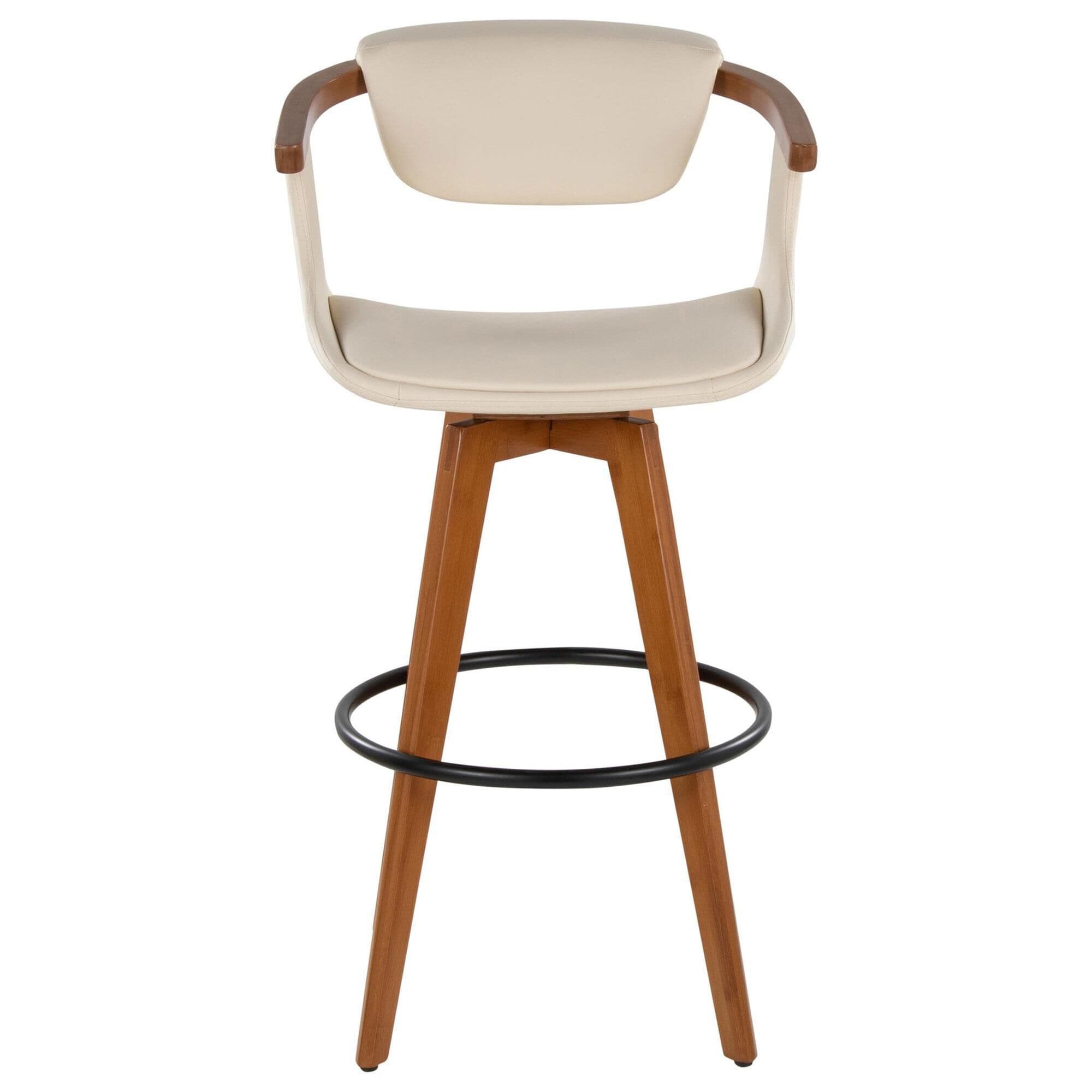 LumiSource Oracle Swivel Barstool with Cream Cushion in Walnut and
