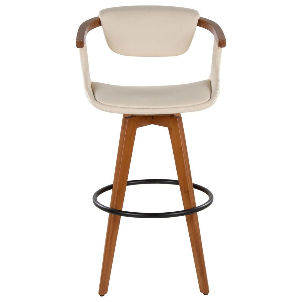 Lumisource Oracle Swivel Barstool with Cream Cushion in Walnut and Black, , large