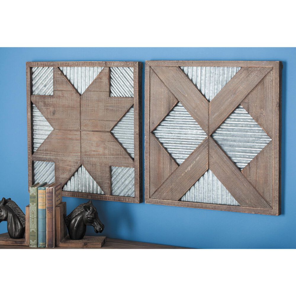 Maple and Jade 19&quot; x 19&quot; Farmhouse Wall Decor in Brown and Gray &#40;Set of 2&#41;, , large