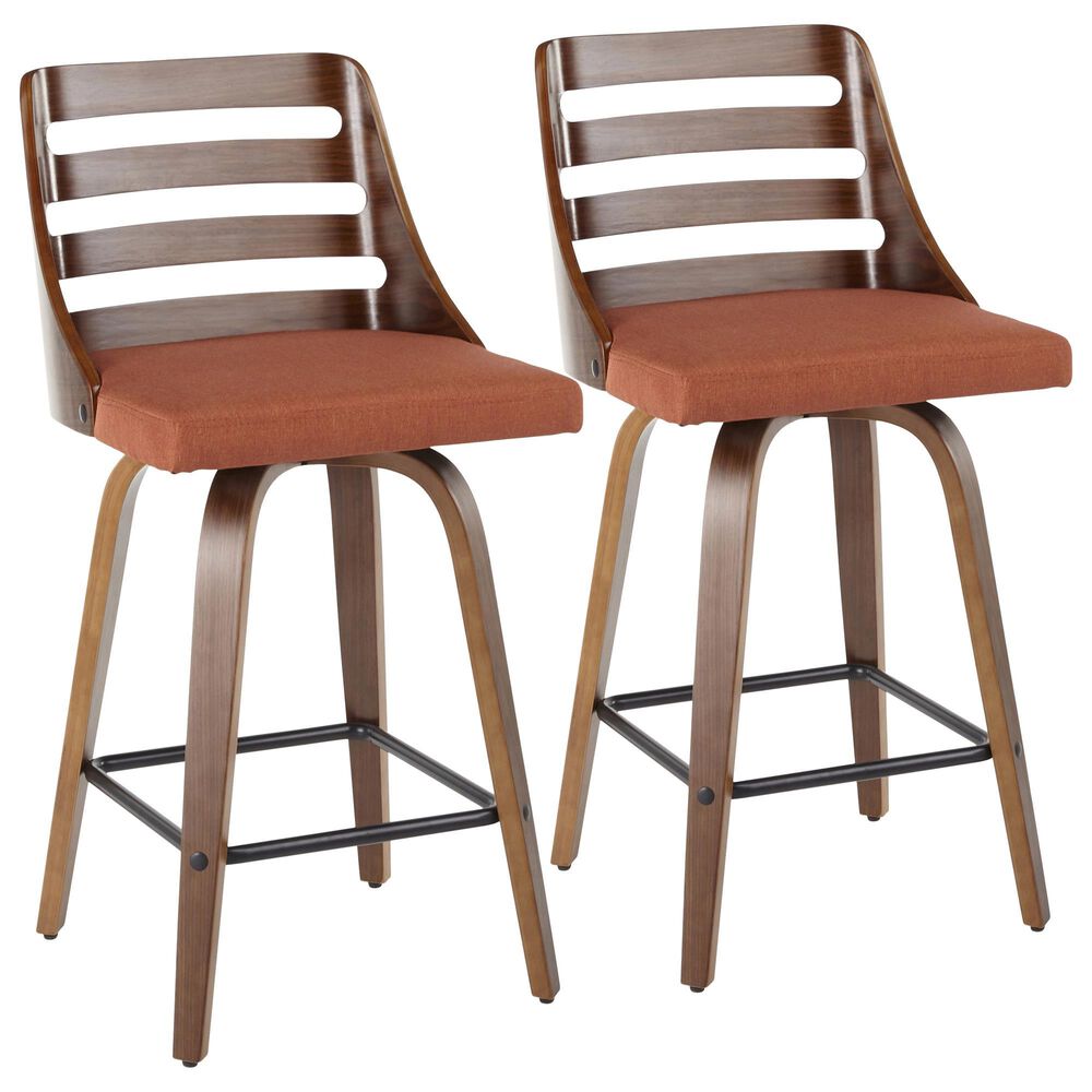 Lumisource Trevi Swivel Counter Stool with Orange Cushion in Walnut and Black (Set of 2), , large