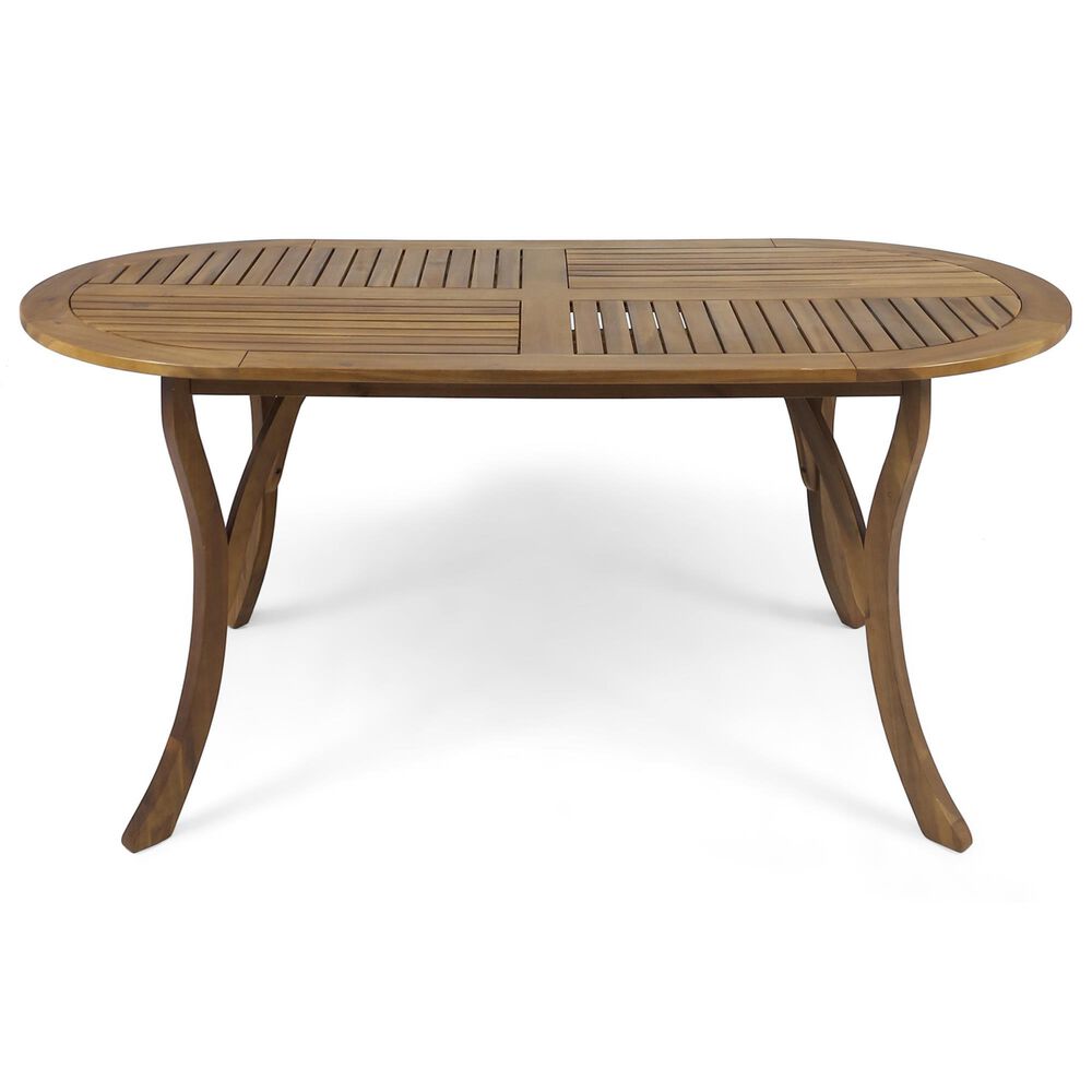 Hearth and Haven 70&quot; Outdoor Oval Dining Table with Slatted Tabletop and Curved Y-Shaped Legs in Teak, , large