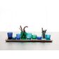 Creative Coop 10-Piece Wood Tray with Glass Votive Holder Set in Blue and Green, , large
