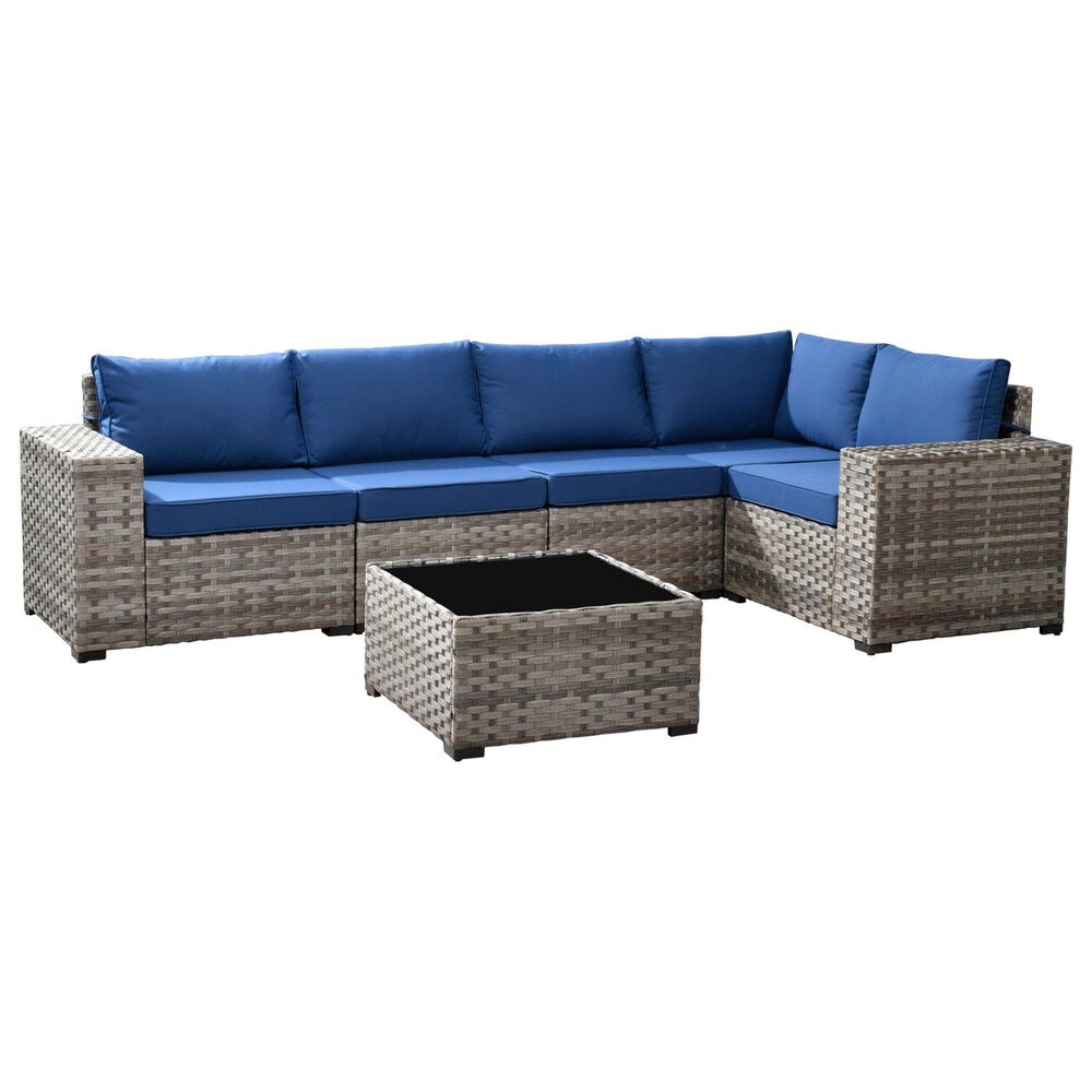 HOMLUX 6-Piece Outdoor Wicker Sectional Patio Furniture Set in Navy Blue, , large