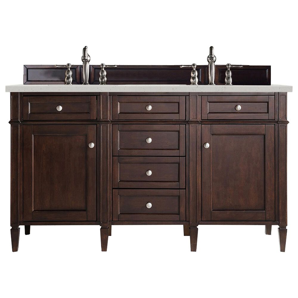 James Martin Vanities Brittany 60" Double Bathroom Vanity in Burnished Mahogany with 3 cm Lime Delight Quartz Top and Rectangular Sinks, , large