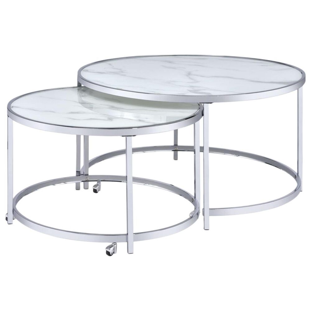 Crystal City Rayne Nesting Cocktail Table Set in Chrome and Faux Marble Nebraska Furniture Mart