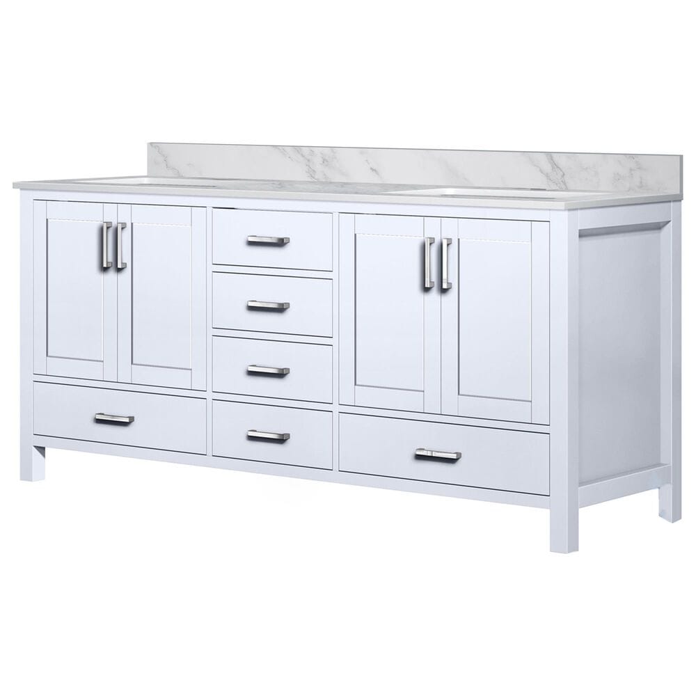 Lexora Home Jacques 72" Double Bathroom Vanity in White with 2 cm White Carrara Marble Top and Rectangular Sinks, , large