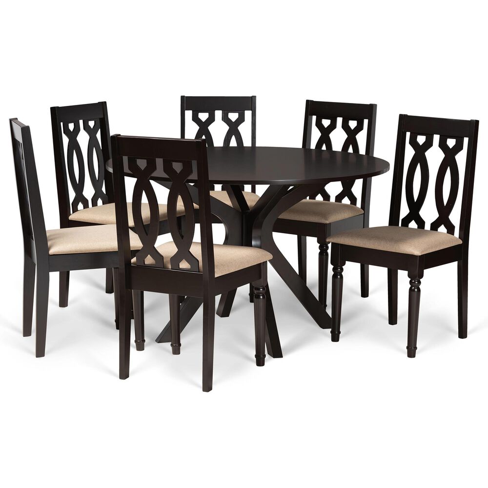 Baxton Studio Callie 7-Piece Dining Set in Sand/Dark Brown, , large
