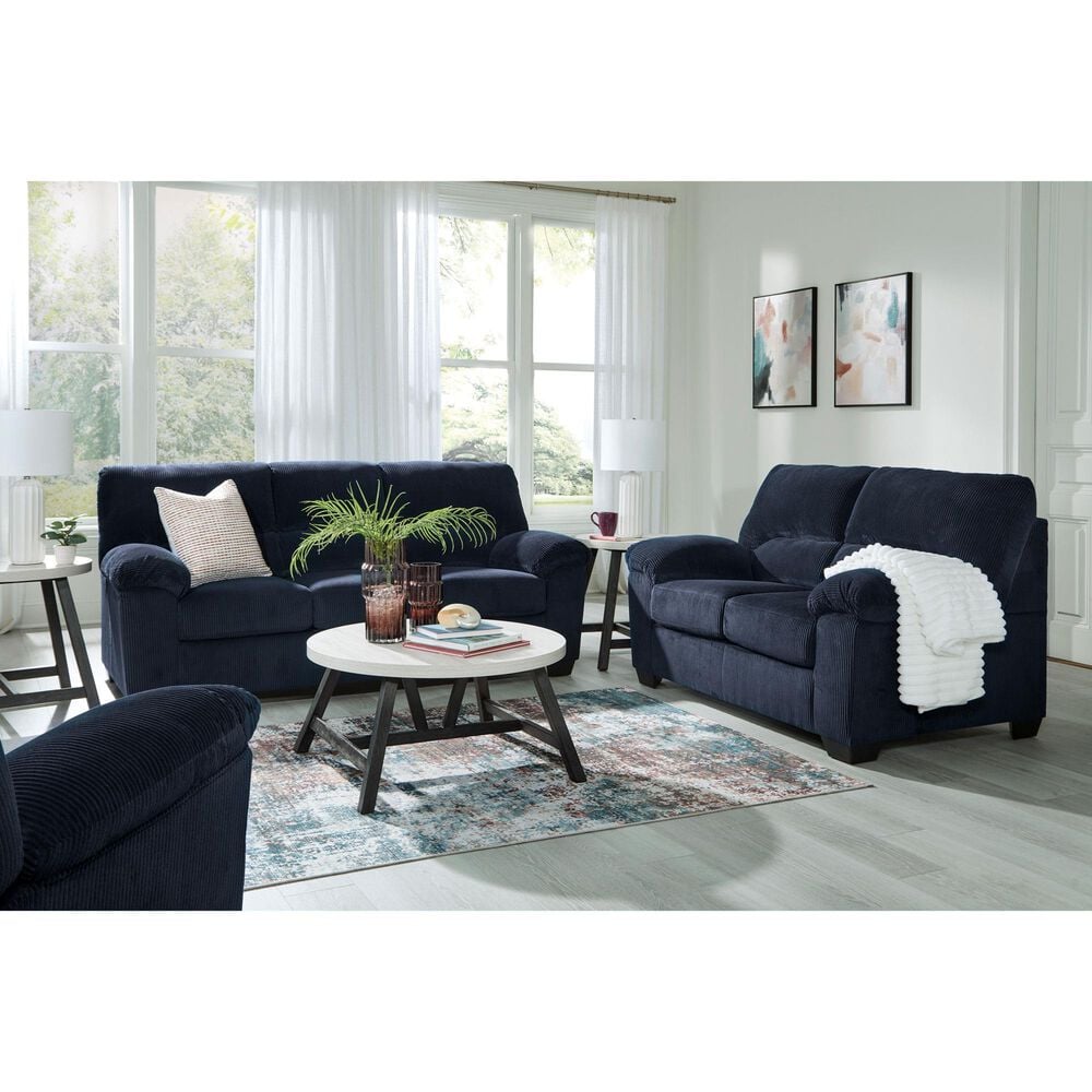 Ashley SimpleJoy Stationary Sofa in Navy, , large