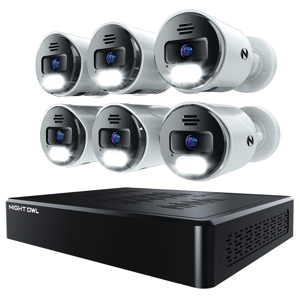 Night Owl 12-Channel Smart NVR Security System with 2TB Hard Drive and 6 Wired IP 4K Deterrence Cameras in Black and White, , large