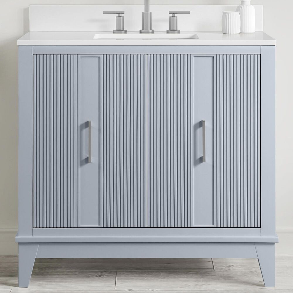 37B Fenwick 36" Single Bathroom Vanity in Soft Blue with Glossy White Composite Stone Top and Backsplash, , large