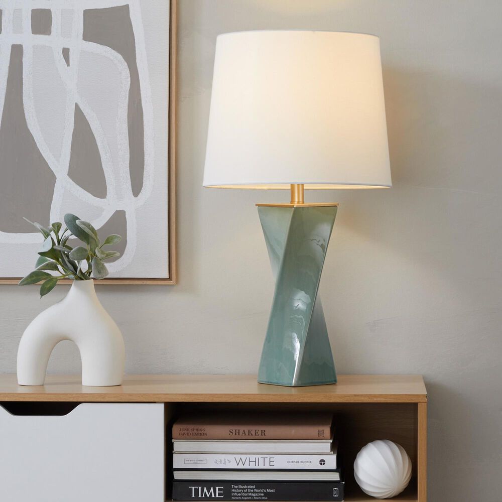 LumiSource Curvo Square Ceramic Table Lamp in Sage Green, , large
