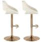 LumiSource Fabrico Swivel Adjustable Bar Stool with Cream Noise Fabric Upholstery and Rounded T Footrest in Gold (Set of 2), , large