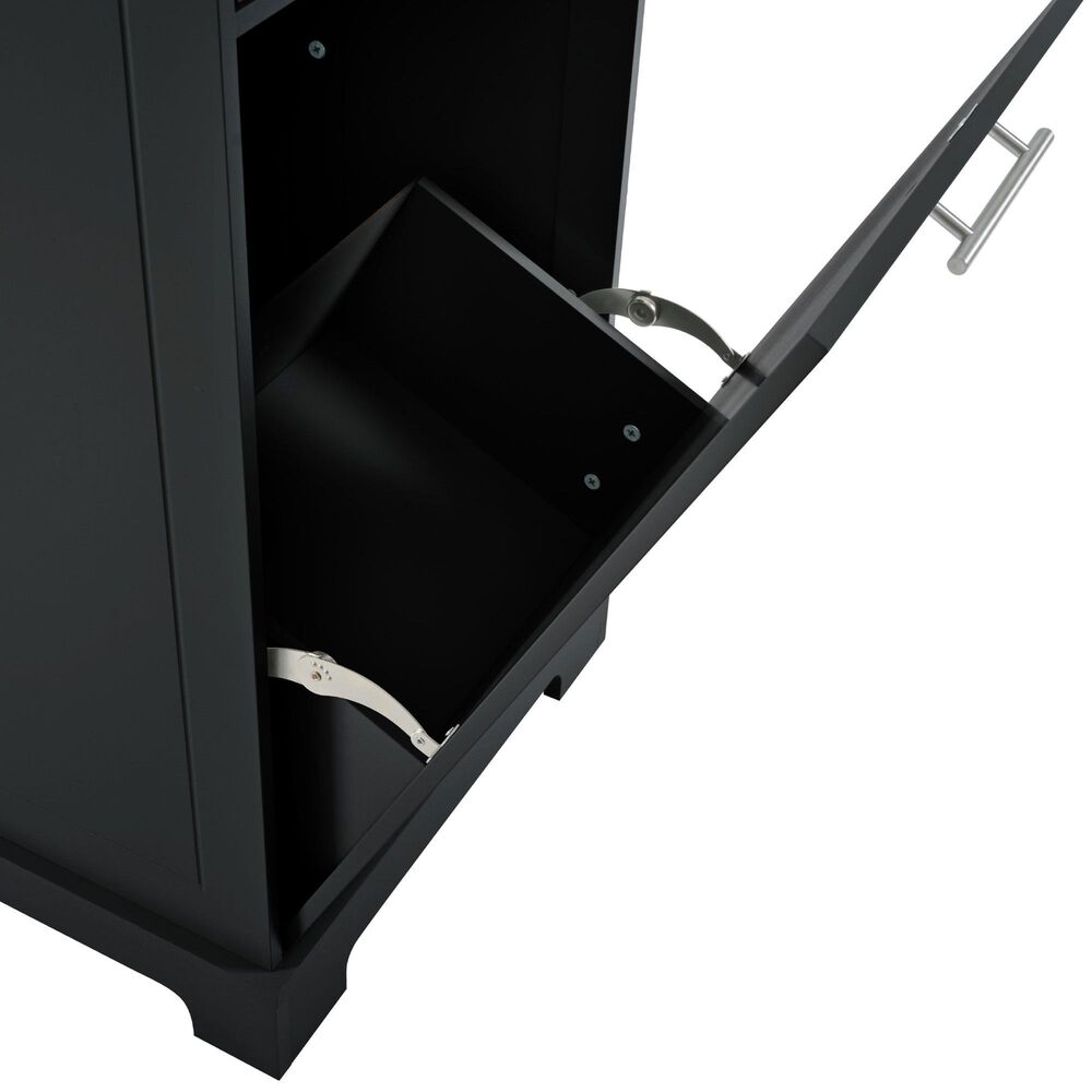 HOMLUX 47" Fluted Kitchen Island with Trash Can Storage Cabinet in Black and Natural, , large